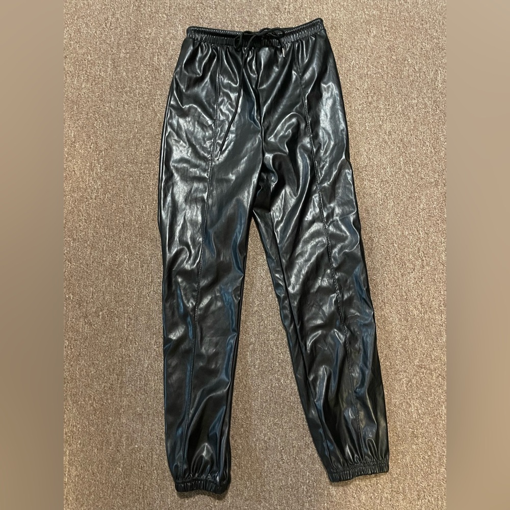 Black Faux Leather Joggers